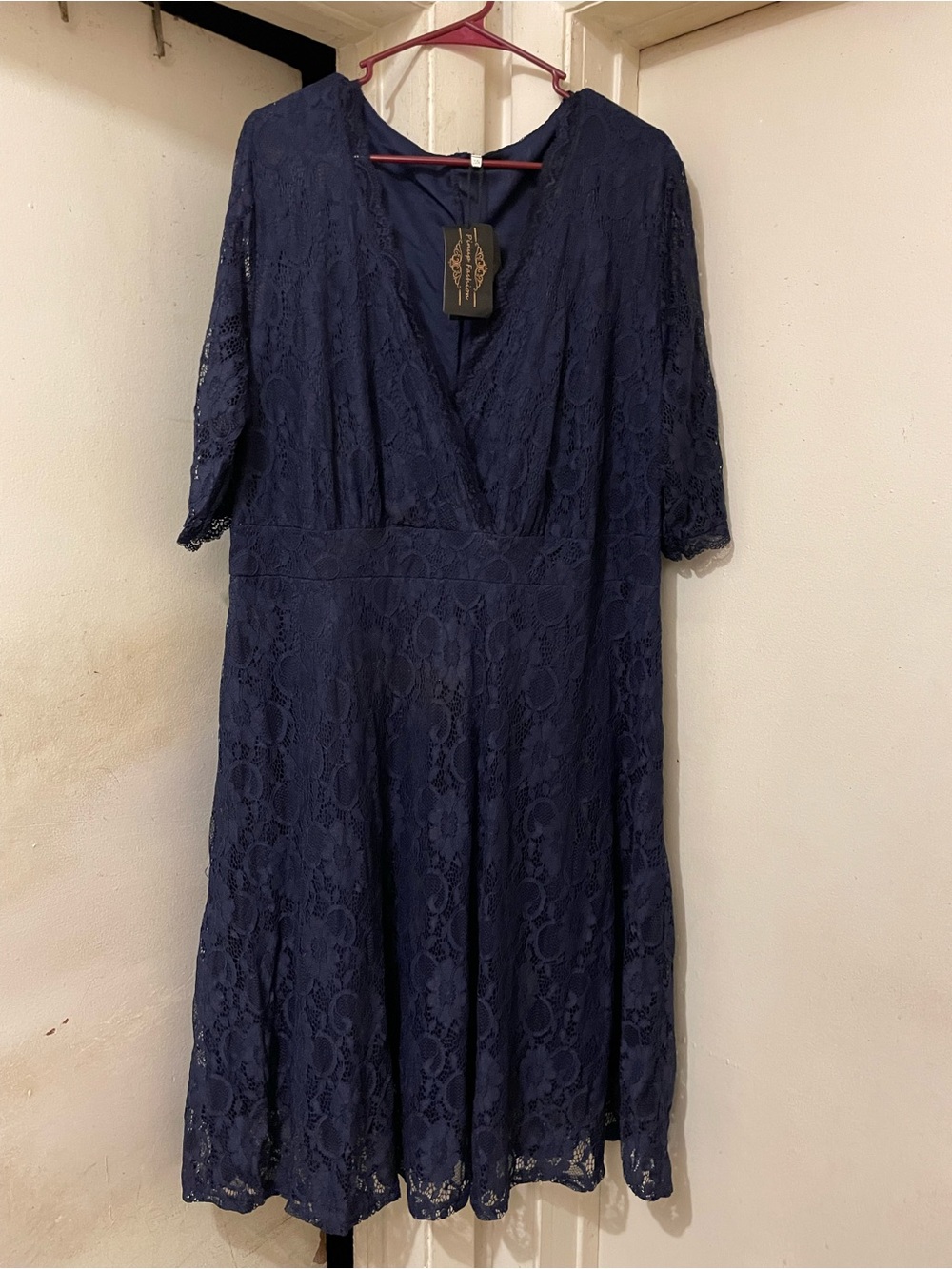 Navy Lace V-Neck Women’s Dress - Elegant Evening Wear Size 22W Please Read